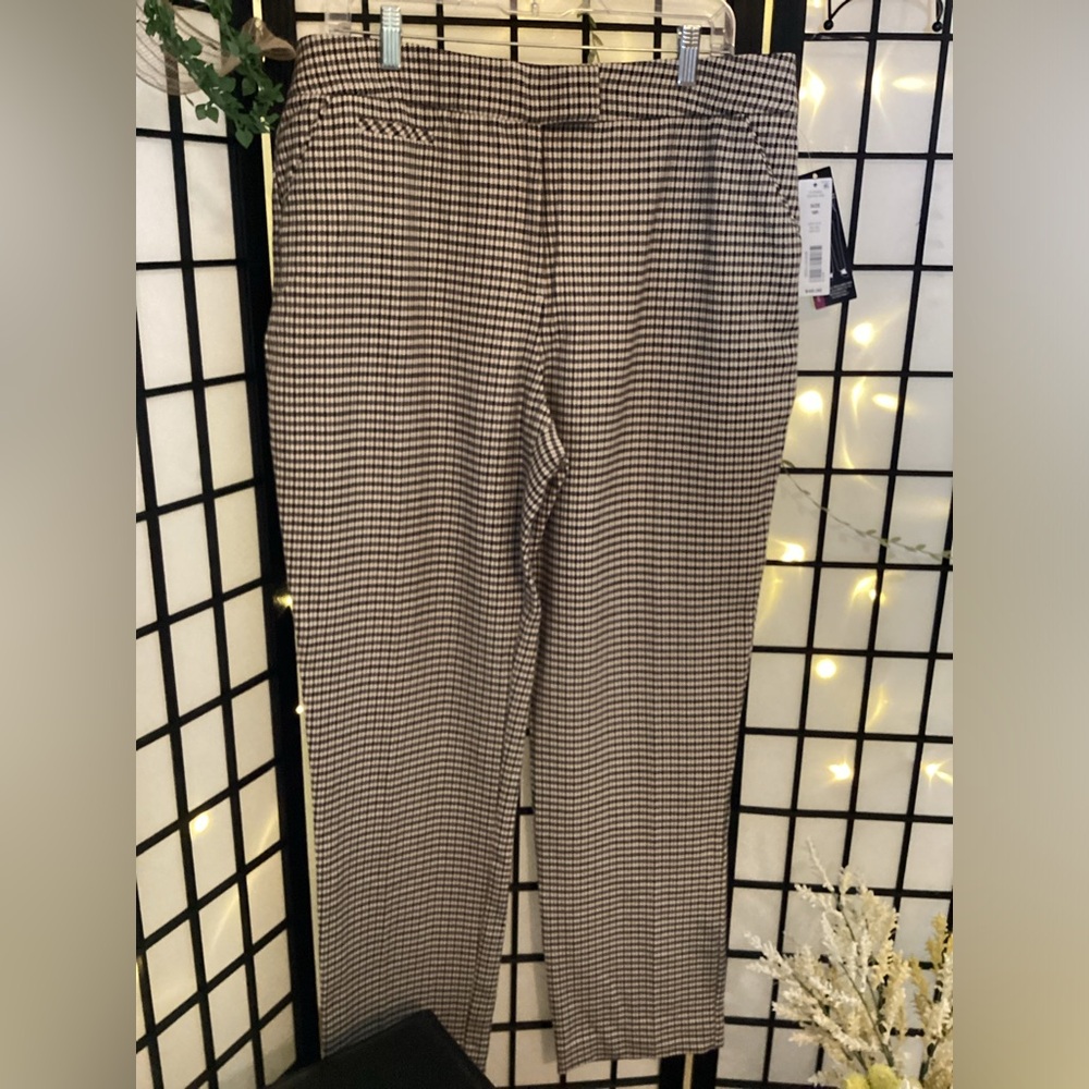 Houndstooth Slim Straight Pants - Brown & Black